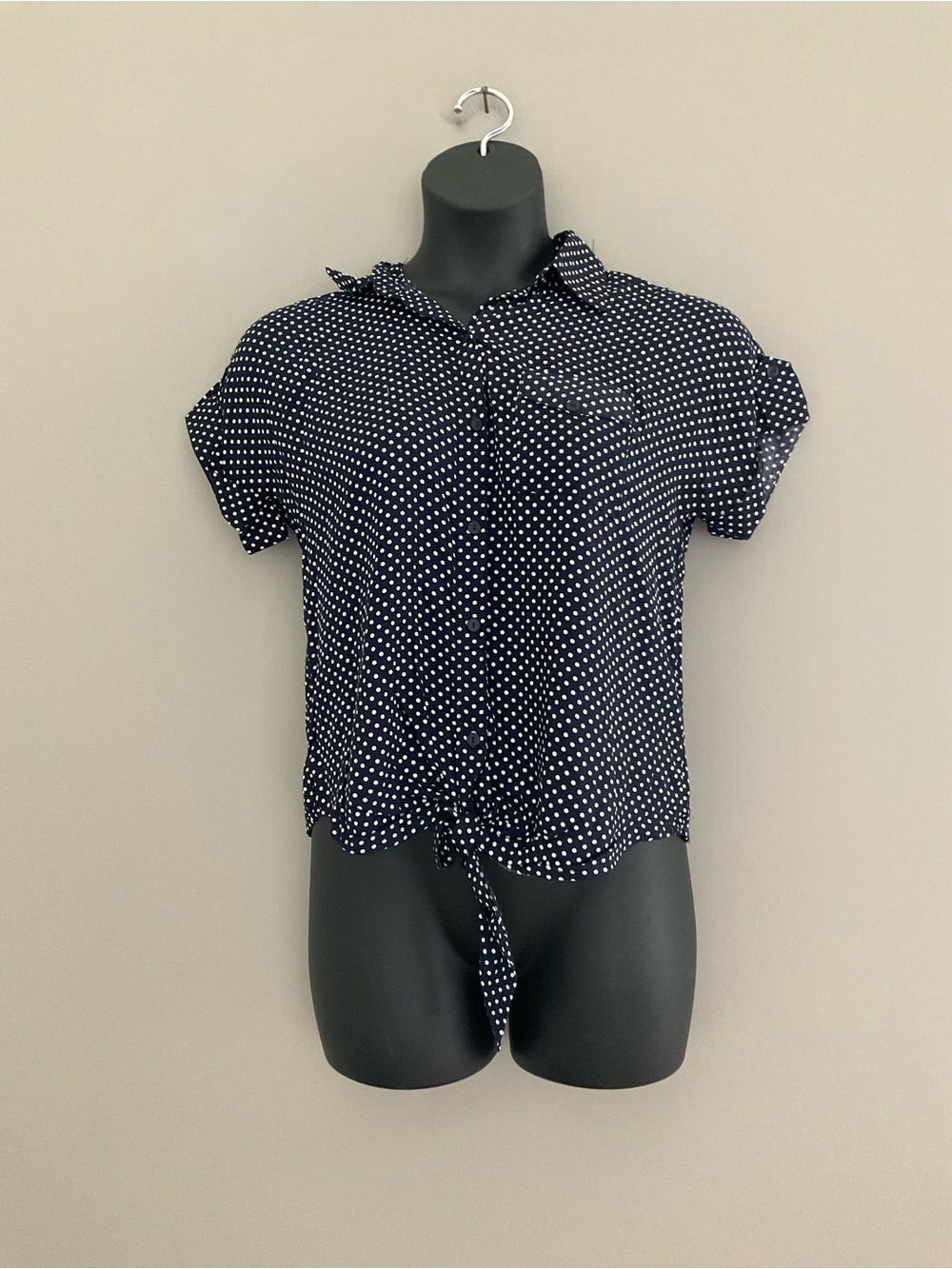 Love Notes, Blue & White Polka Dotted Top
